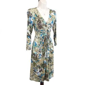 CAbi Gallery dress ruched bust knit tan blue M